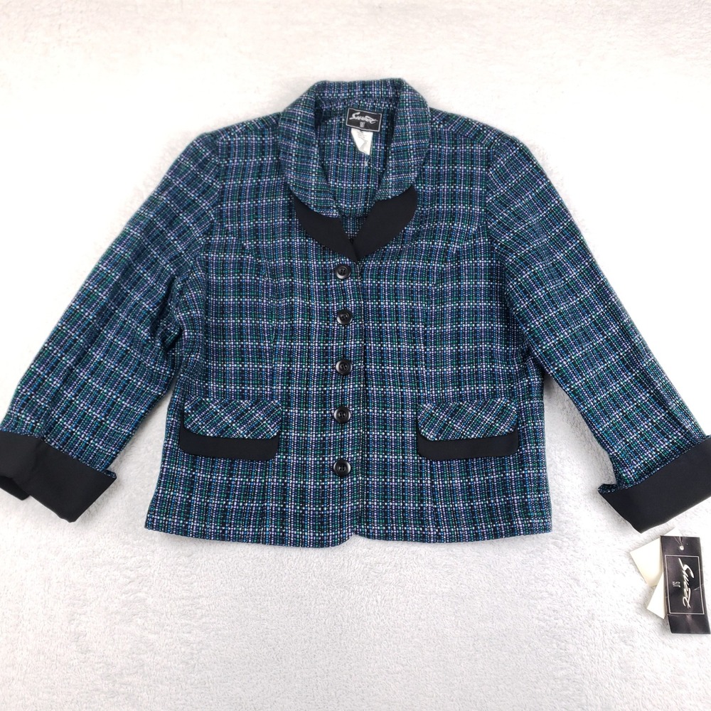Sweet Suit Womens Multi Color Tweed Blazer Jacket Blue Green Purple Size 18 NWT